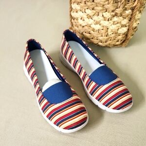 Striped Multicolor Women's Flats Lands End NWOT Size 11 Canvas